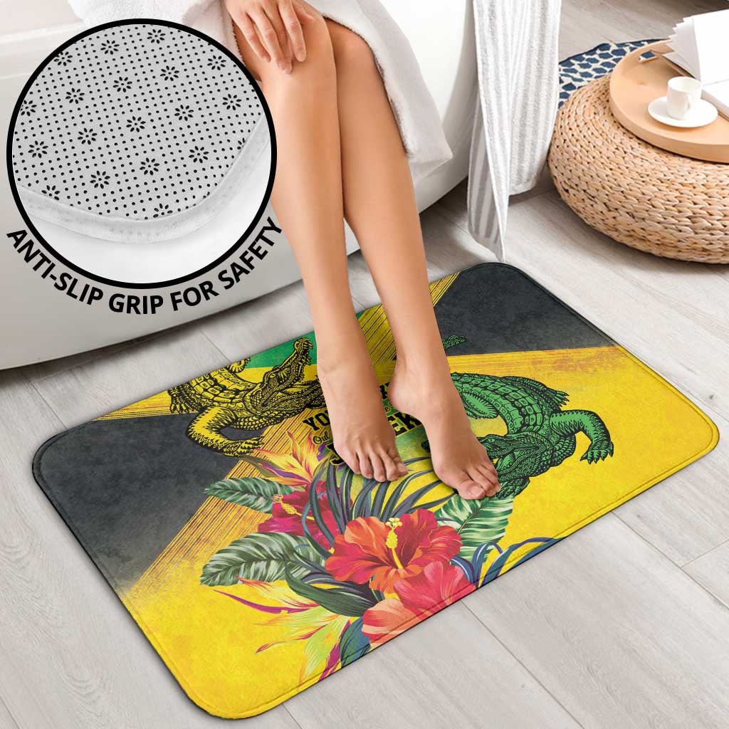 Personalized Jamaica Crocodile Bathroom Set Tropical Flowers Grunge Flag - Wonder Print Shop