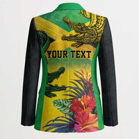 Personalized Jamaica Crocodile Blazer Tropical Flowers Grunge Flag - Wonder Print Shop