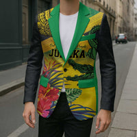 Personalized Jamaica Crocodile Blazer Tropical Flowers Grunge Flag - Wonder Print Shop