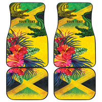 Four car floor mats with yellow tropical flowers and crocodile design, Your text panel