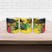 Personalized Jamaica Crocodile Ceramic Mug Tropical Flowers Grunge Flag - Wonder Print Shop