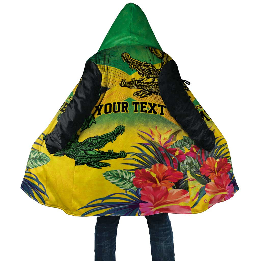 Personalized Jamaica Crocodile Cloak Tropical Flowers Grunge Flag - Wonder Print Shop