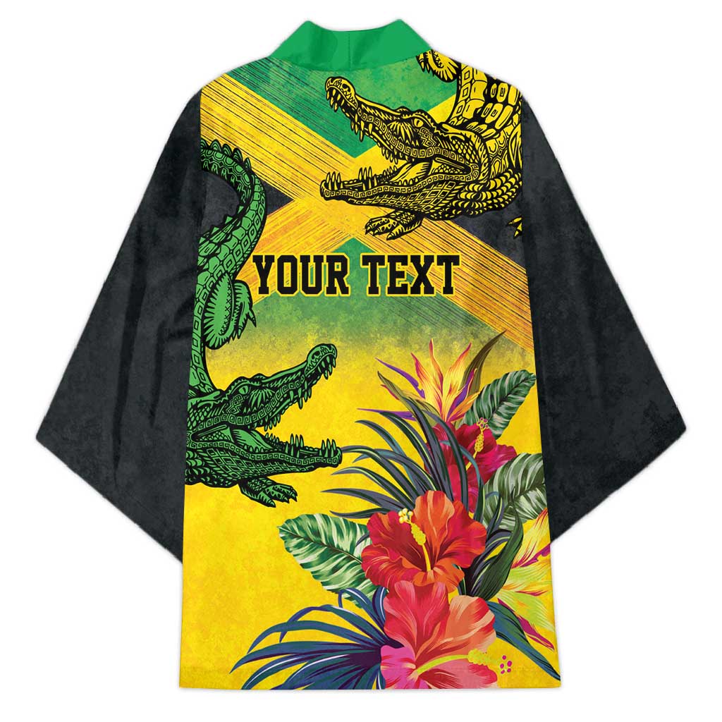 Personalized Jamaica Crocodile Kimono Tropical Flowers Grunge Flag - Wonder Print Shop