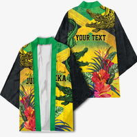 Personalized Jamaica Crocodile Kimono Tropical Flowers Grunge Flag - Wonder Print Shop