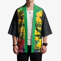 Personalized Jamaica Crocodile Kimono Tropical Flowers Grunge Flag - Wonder Print Shop