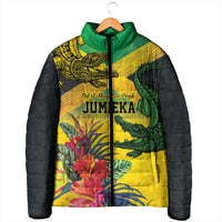 Personalized Jamaica Crocodile Padded Jacket Tropical Flowers Grunge Flag - Wonder Print Shop