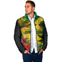 Personalized Jamaica Crocodile Padded Jacket Tropical Flowers Grunge Flag - Wonder Print Shop