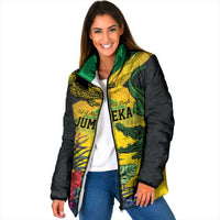 Personalized Jamaica Crocodile Padded Jacket Tropical Flowers Grunge Flag - Wonder Print Shop