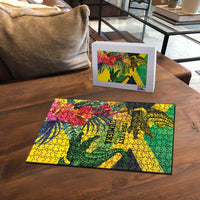 Personalized Jamaica Crocodile Puzzle Tropical Flowers Grunge Flag - Wonder Print Shop
