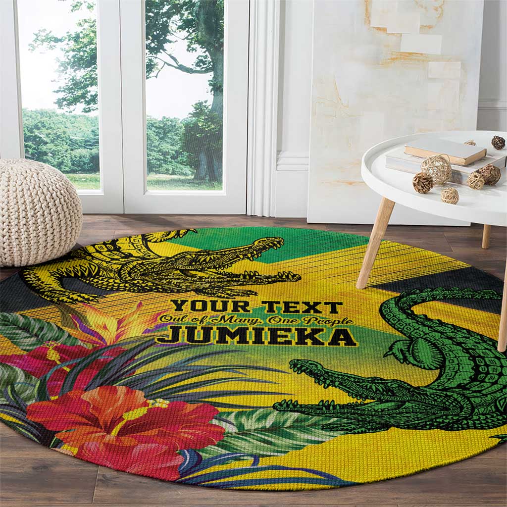 Personalized Jamaica Crocodile Round Carpet Tropical Flowers Grunge Flag - Wonder Print Shop