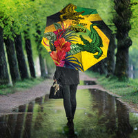 Personalized Jamaica Crocodile Umbrella Tropical Flowers Grunge Flag - Wonder Print Shop