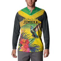 Personalized Jamaica Hummingbird Button Sweatshirt Tropical Flowers Grunge Flag - Wonder Print Shop
