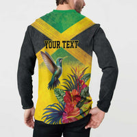 Personalized Jamaica Hummingbird Button Sweatshirt Tropical Flowers Grunge Flag - Wonder Print Shop