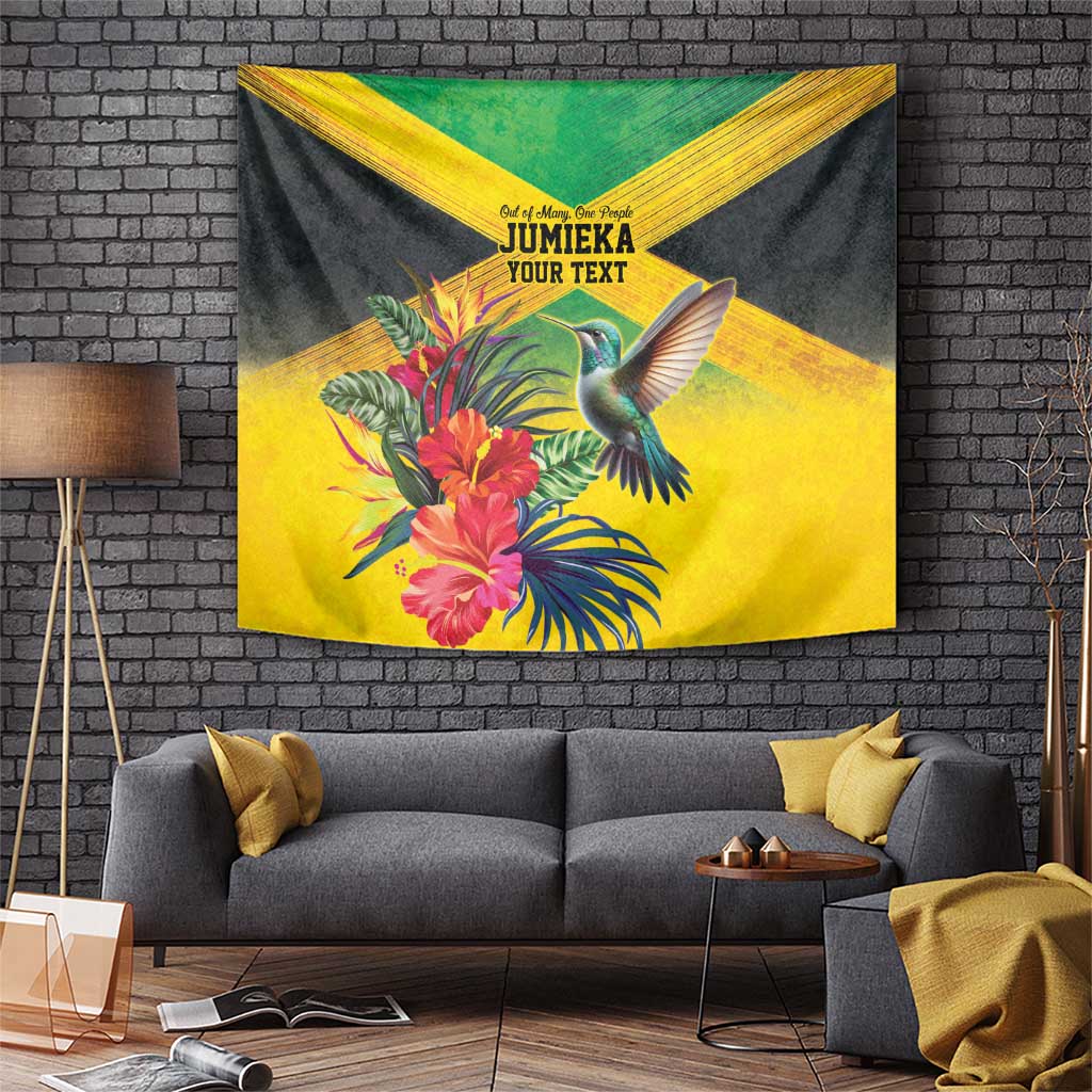 Personalized Jamaica Hummingbird Tapestry Tropical Flowers Grunge Flag - Wonder Print Shop
