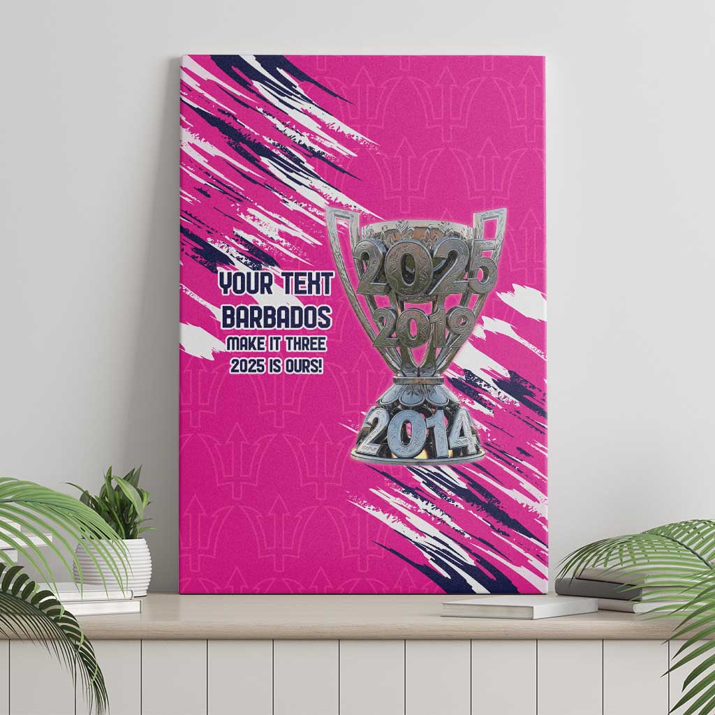 Pink canvas wall art with trophy graphic and white paint streaks on pink background
