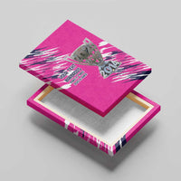Pink stretched canvas with trophy graphic, showing wooden sides and white stripe accents