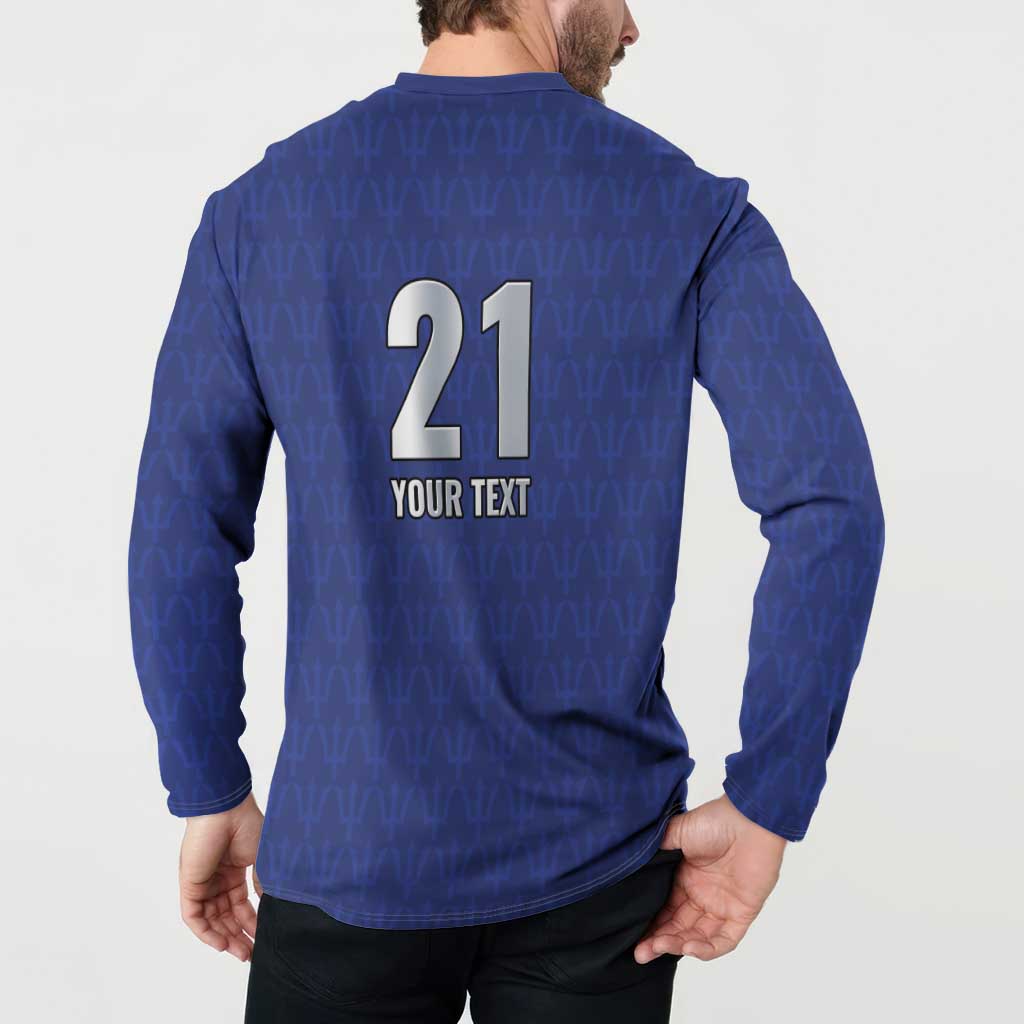 Caribbean Cricket Barbados Custom Button Sweatshirt Trident Champion’s Wave - Wonder Print Shop
