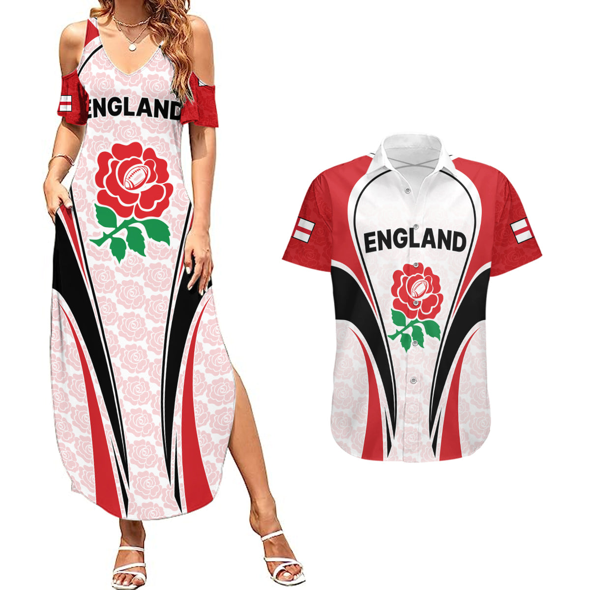 Custom England Rugby Couples Matching Summer Maxi Dress and Hawaiian Shirt Come On Red Rose Word Cup 2023 LT9 - Wonder Print Shop