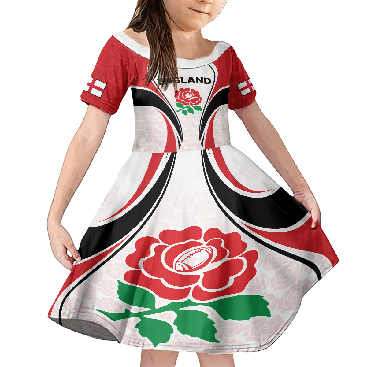 Custom England Rugby Kid Short Sleeve Dress Come On Red Rose Word Cup 2023 - Wonder Print Shop