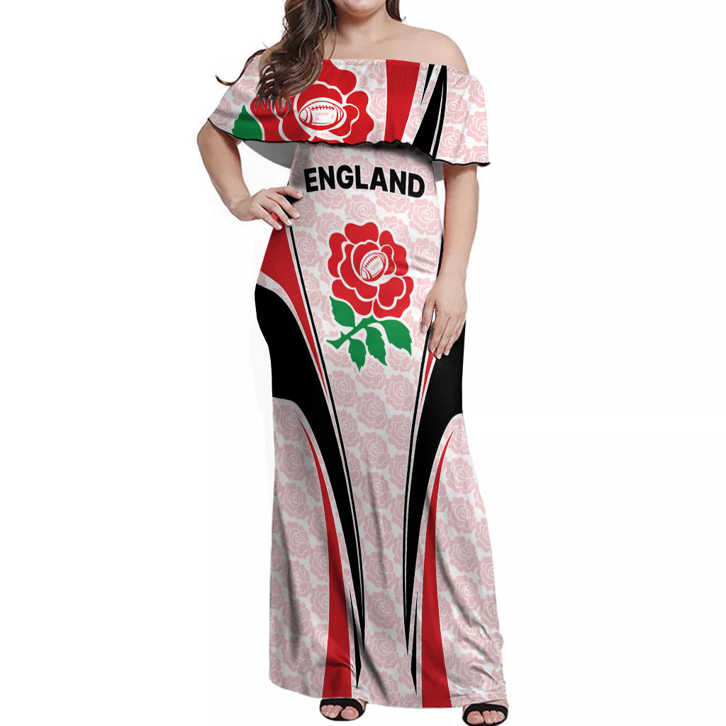 Custom England Rugby Off Shoulder Maxi Dress Come On Red Rose Word Cup 2023 - Wonder Print Shop