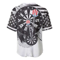 Baseball jersey back with dartboard bullseye and striped dart graphic, star speckle