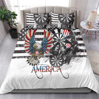 American bald eagle bedding set with two matching pillows, black-and-white stripes, “AMERICA”