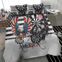 American bald eagle bedding set with darts-style circles, stars stripes, and “AMERICA”