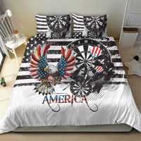 American bald eagle duvet set with two pillows, black-and-white stripes, and “AMERICA”