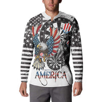 White grunge eagle dartboard sweatshirt, long striped sleeves and 'AMERICA' graphic