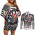 USA Darts Couples Matching Off Shoulder Short Dress and Long Sleeve Button Shirt American Bald Eagle with Grunge Style LT9 - Wonder Print Shop