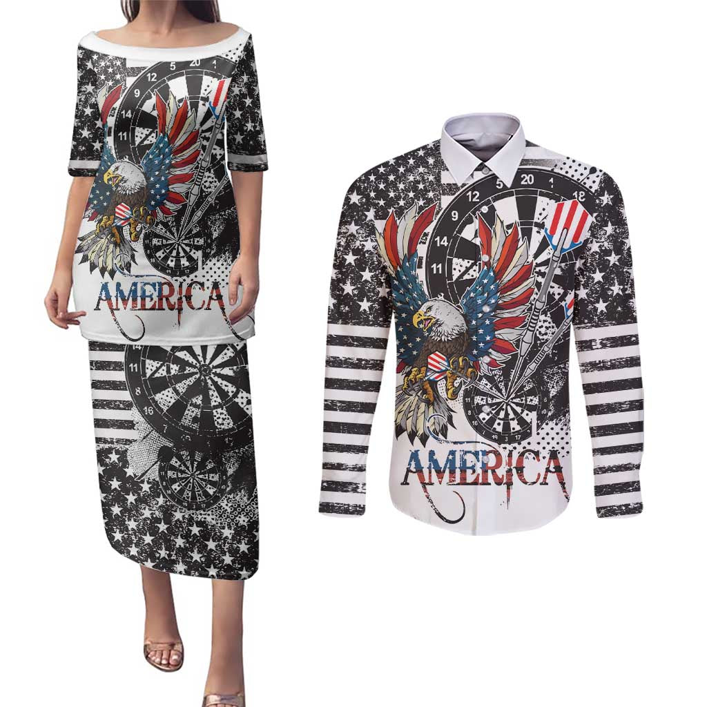 USA Darts Couples Matching Puletasi and Long Sleeve Button Shirt American Bald Eagle with Grunge Style LT9 - Wonder Print Shop