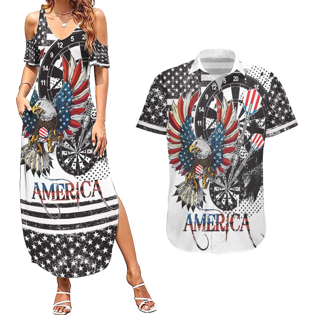 USA Darts Couples Matching Summer Maxi Dress and Hawaiian Shirt American Bald Eagle with Grunge Style LT9 - Wonder Print Shop