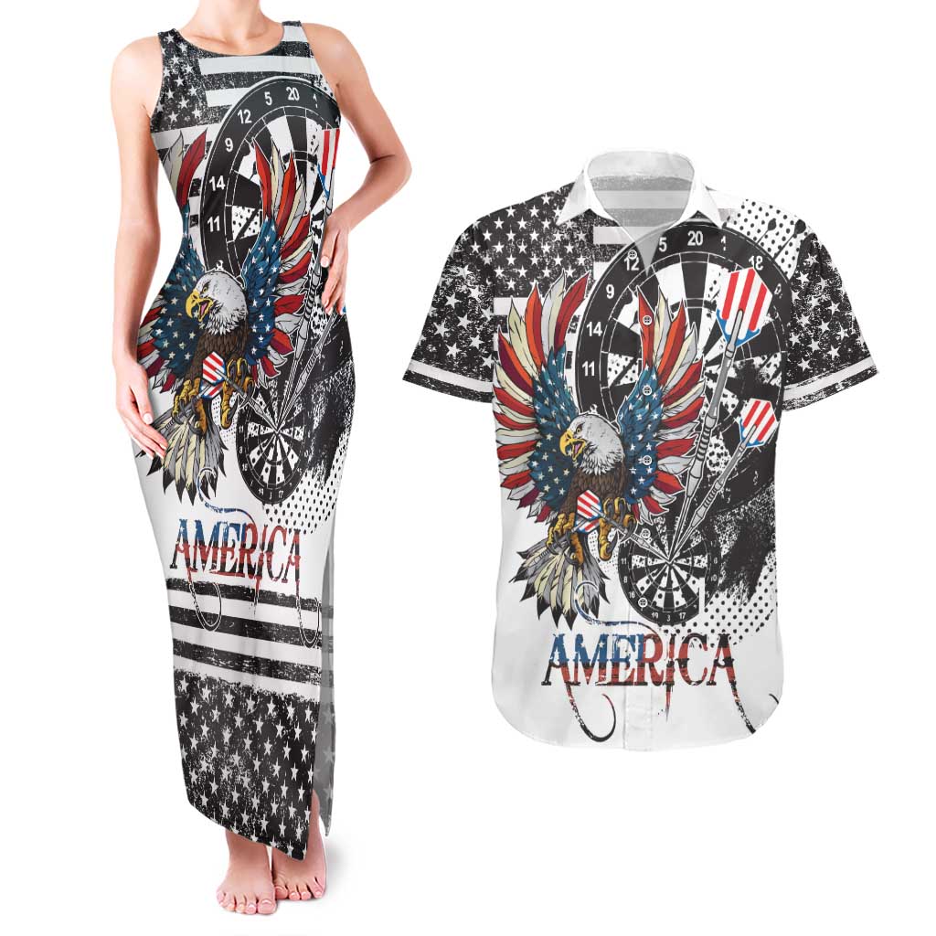 USA Darts Couples Matching Tank Maxi Dress and Hawaiian Shirt American Bald Eagle with Grunge Style LT9 - Wonder Print Shop