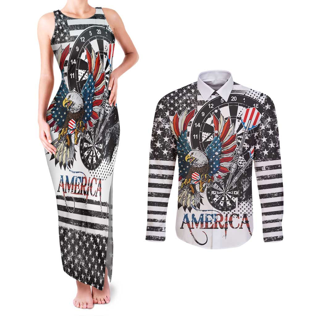 USA Darts Couples Matching Tank Maxi Dress and Long Sleeve Button Shirt American Bald Eagle with Grunge Style LT9 - Wonder Print Shop