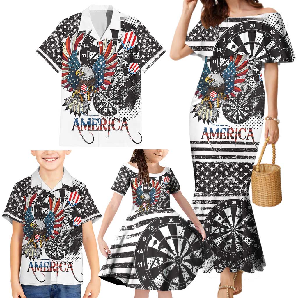 USA Darts Family Matching Mermaid Dress and Hawaiian Shirt American Bald Eagle with Grunge Style LT9 - Wonder Print Shop