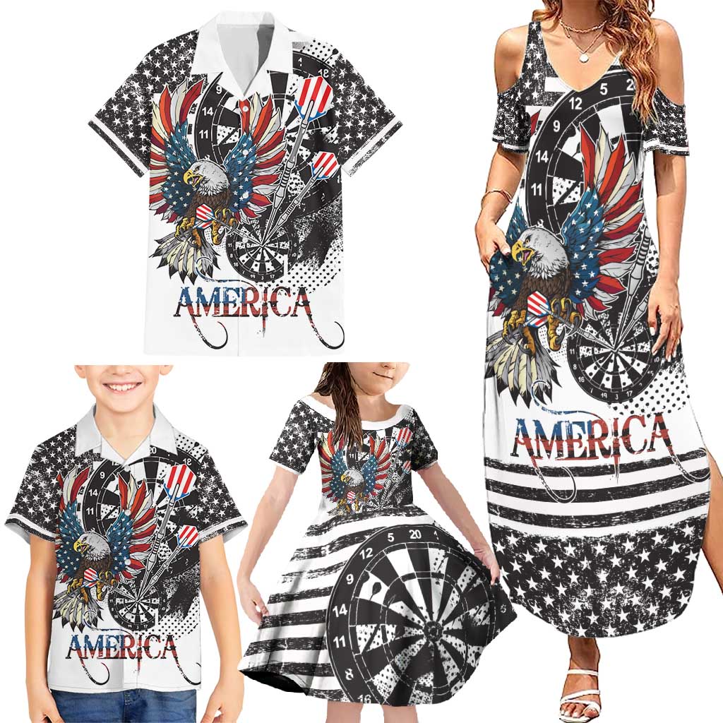 USA Darts Family Matching Summer Maxi Dress and Hawaiian Shirt American Bald Eagle with Grunge Style - Wonder Print Shop