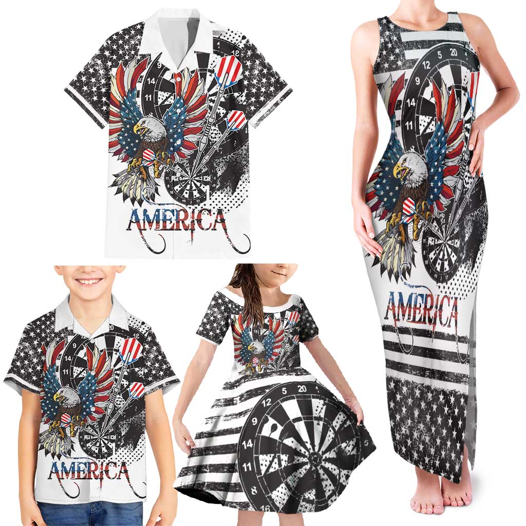 USA Darts Family Matching Tank Maxi Dress and Hawaiian Shirt American Bald Eagle with Grunge Style - Wonder Print Shop