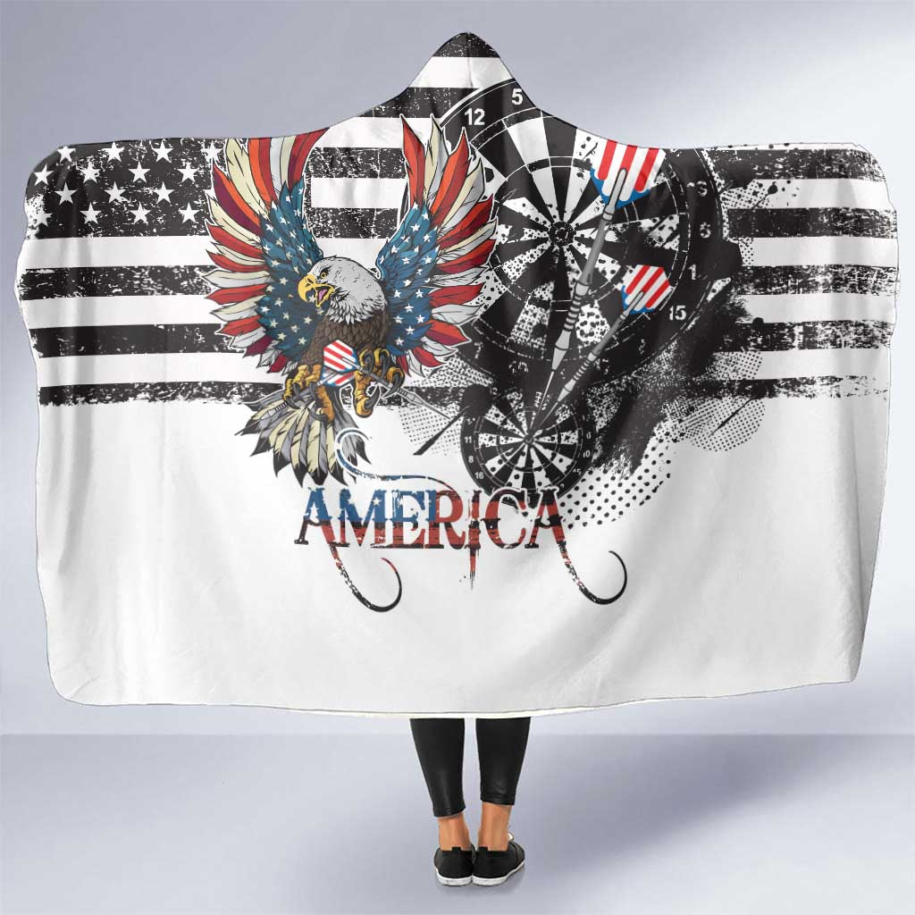 USA Darts Hooded Blanket American Bald Eagle with Grunge Style