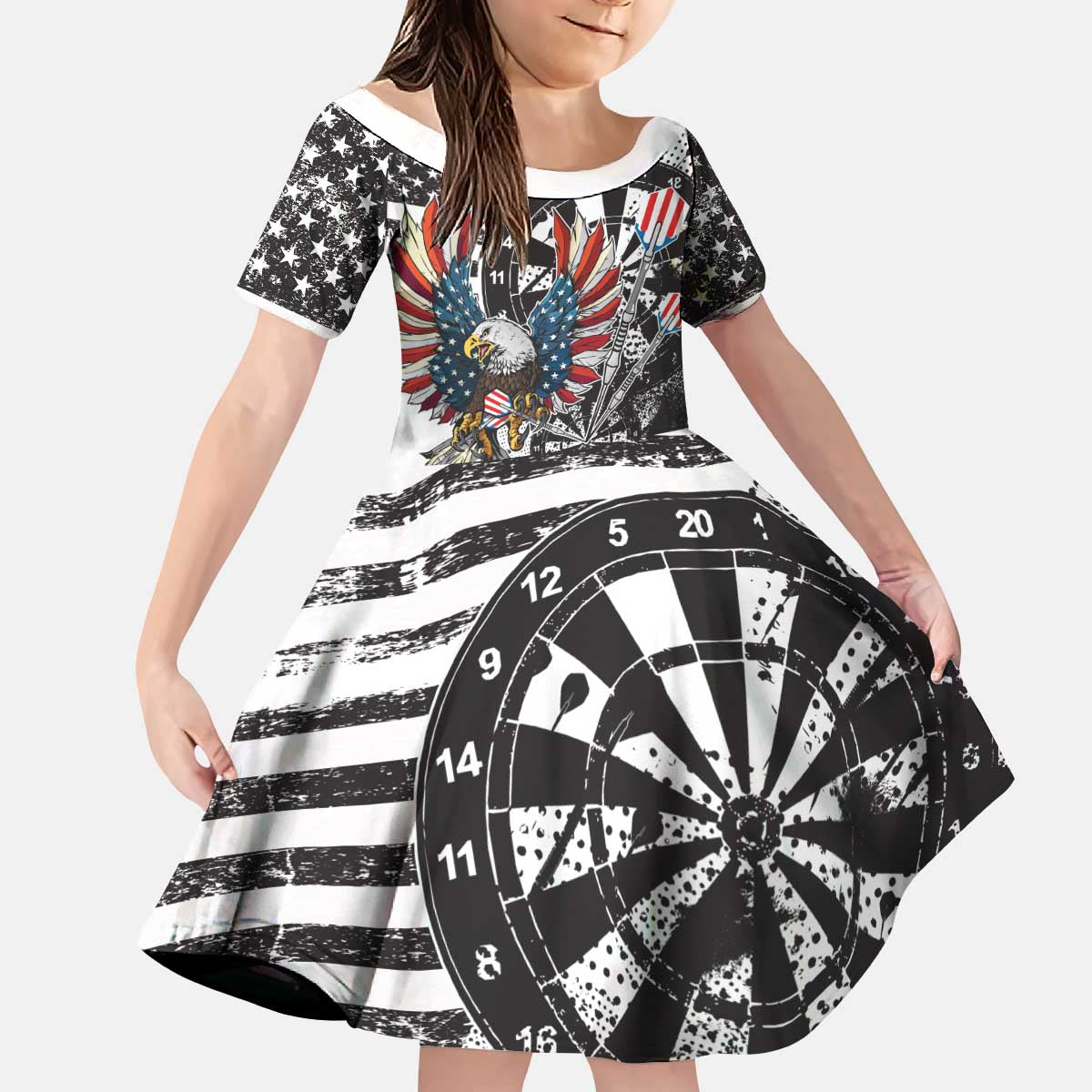 USA Darts Kid Short Sleeve Dress American Bald Eagle with Grunge Style - Wonder Print Shop