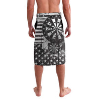 Black-and-white athletic shorts with dartboard, stars, and stripe bands