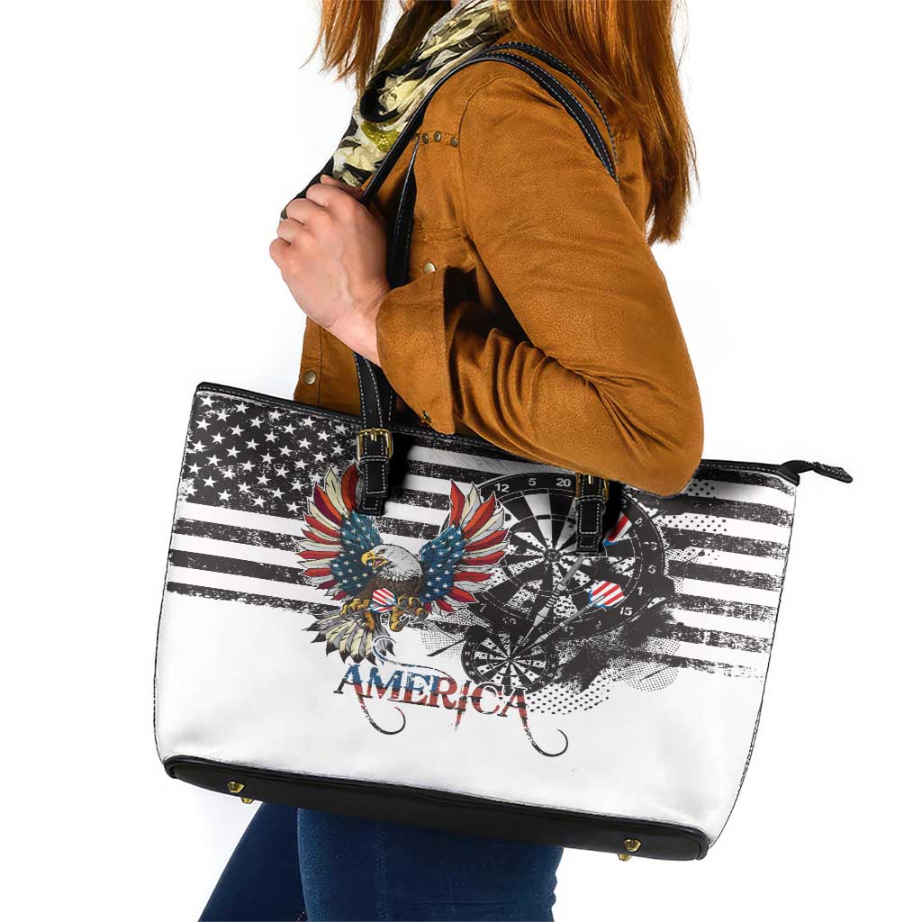 USA Darts Leather Tote Bag American Bald Eagle with Grunge Style