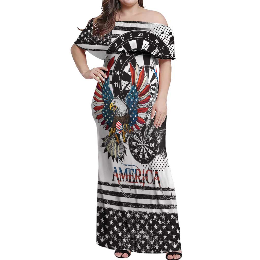 USA Darts Off Shoulder Maxi Dress American Bald Eagle with Grunge Style - Wonder Print Shop