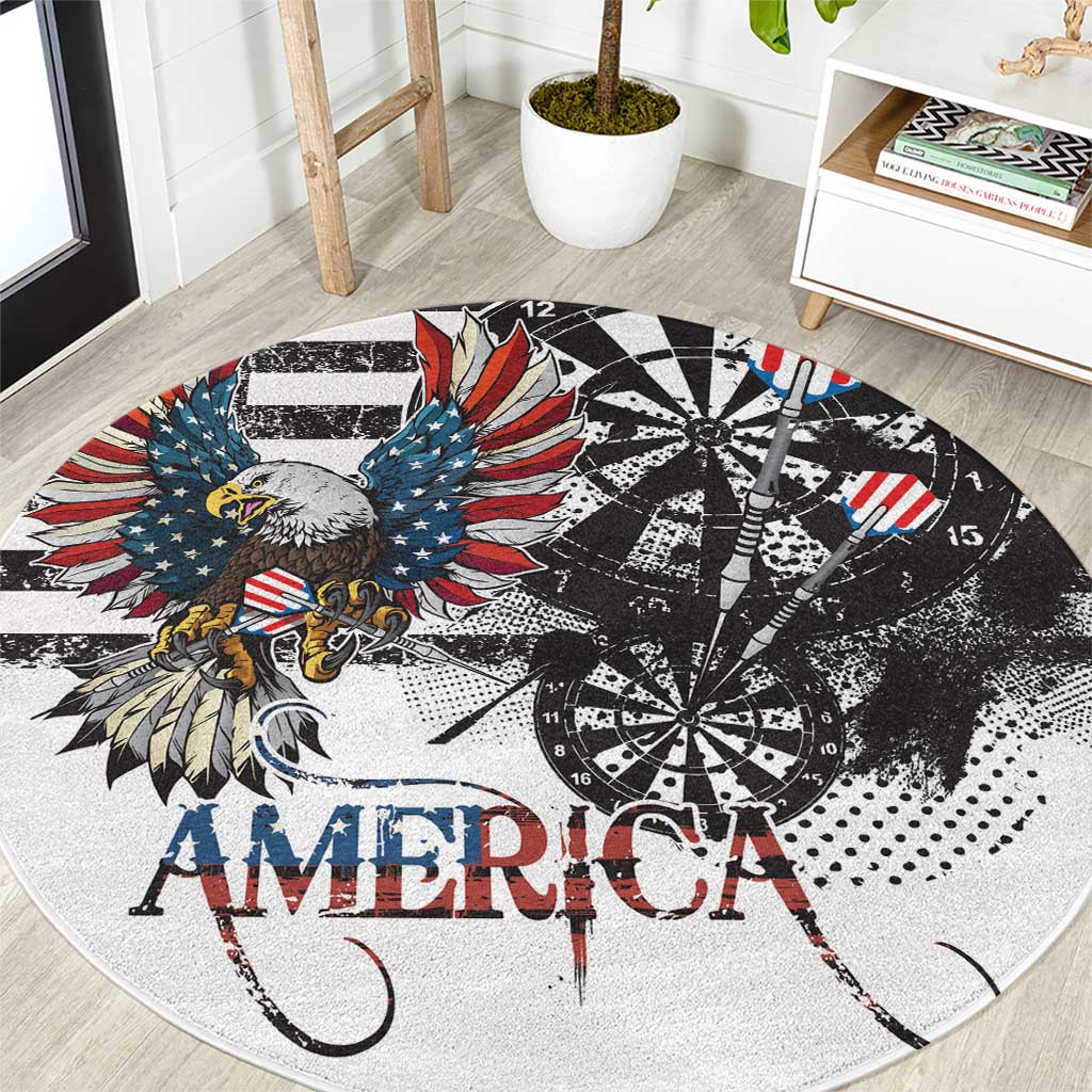 USA Darts Round Carpet American Bald Eagle with Grunge Style