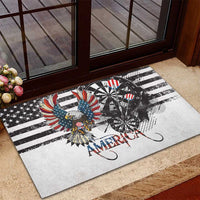 Rubber doormat with bald eagle graphic, dartboard, and stars-and-stripes motif