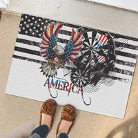 Rubber doormat with bald eagle and dartboard in distressed black, white, red, blue