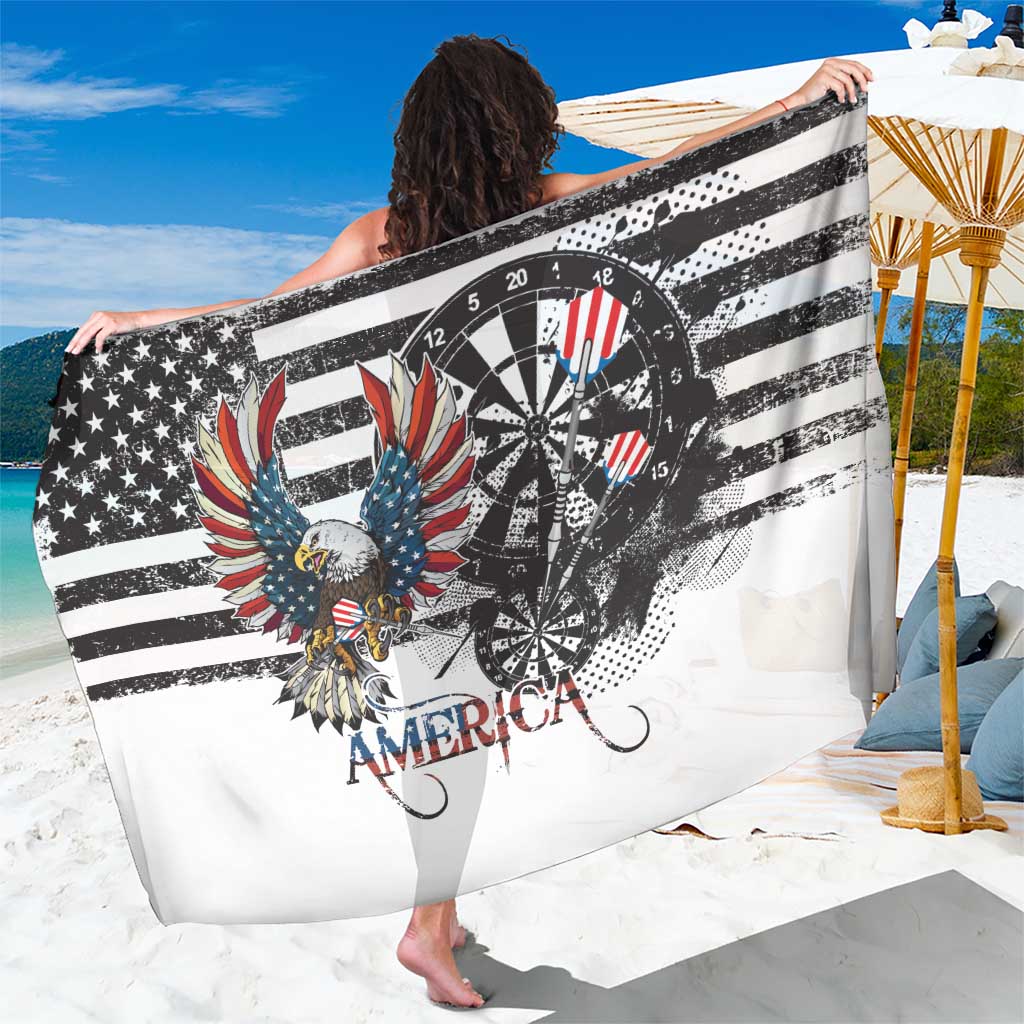American eagle sarong with white fabric, black grunge stripes, stars, and “AMERICA” print