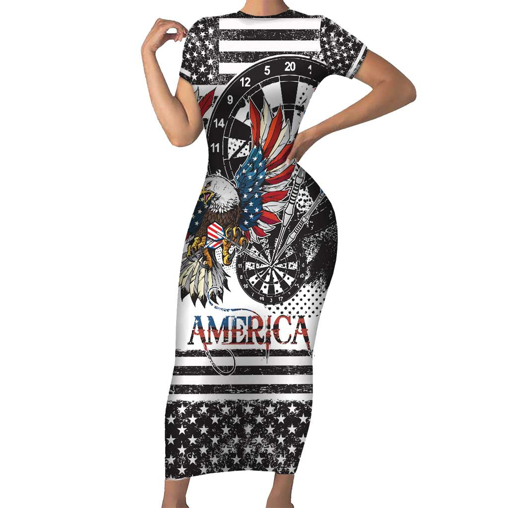 USA Darts Short Sleeve Bodycon Dress American Bald Eagle with Grunge Style