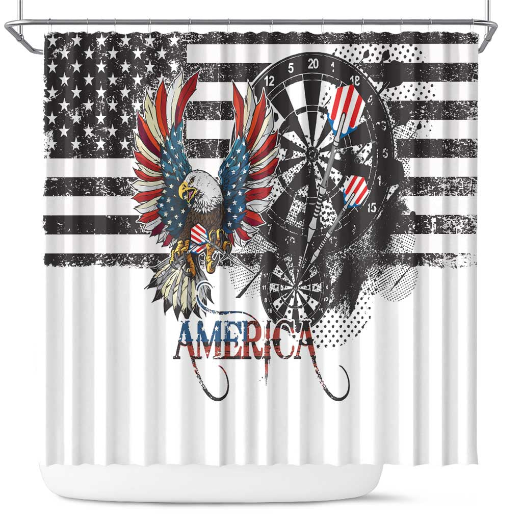 USA Darts Shower Curtain American Bald Eagle with Grunge Style