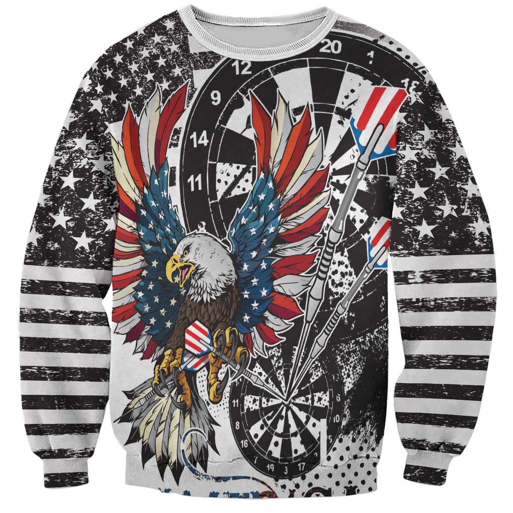 Unisex sweatshirt, white with black grunge eagle and dartboard patriotic print