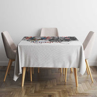 White rectangular tablecloth featuring grunge-style American bald eagle and flag stripes print